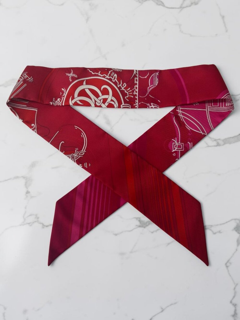 Hermès Ex-Libris Twilly Scarf - Fuchsia/Rouge/Blanc - NEW - Picture 8 of 10